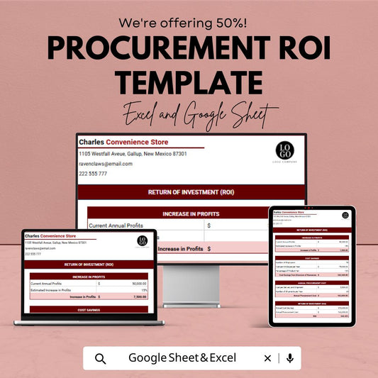 Procurement ROI Template Excel & Google Sheets | Cost Savings Calculator | Business ROI Tracker | Financial Analysis Spreadsheet