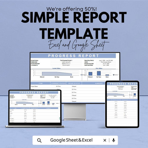 Simple Report Template | Progress Report Spreadsheet | Business Performance Tracker | Project Status Layout | Editable Report Sheet