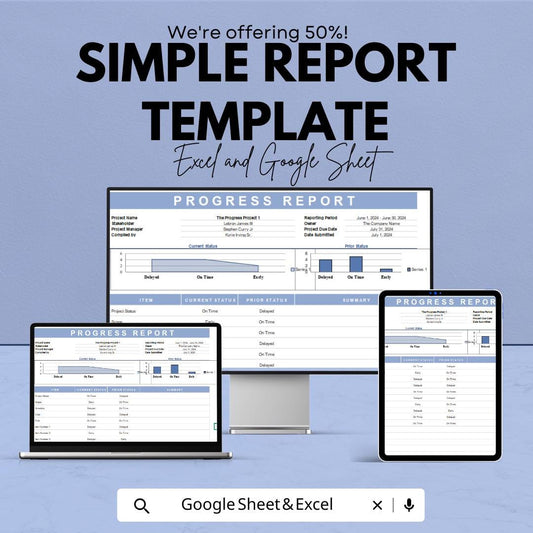 Simple Report Template | Progress Report Spreadsheet | Business Performance Tracker | Project Status Layout | Editable Report Sheet
