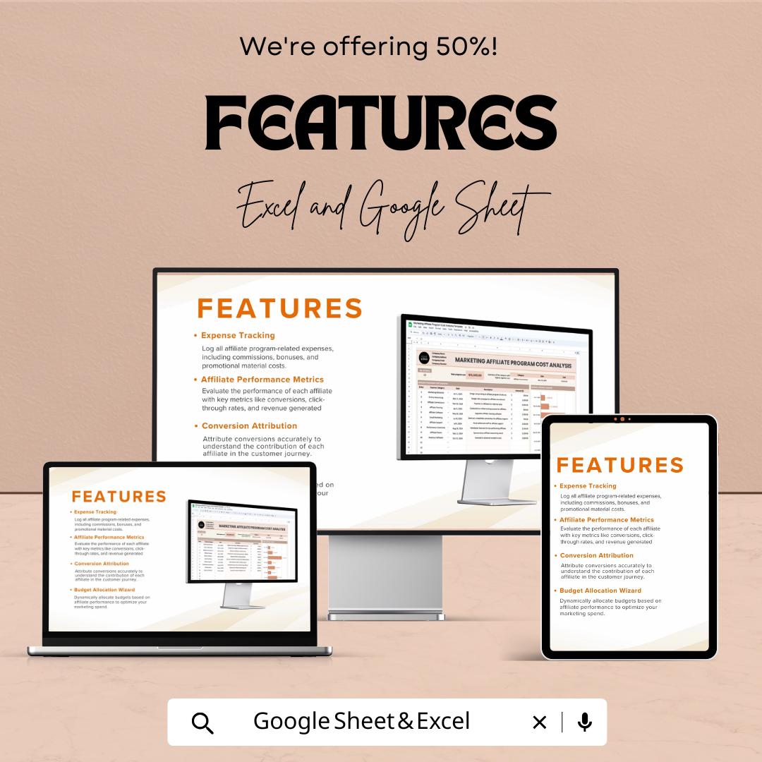 Marketing Affiliate Program Cost Analysis Template | Affiliate Expense Tracker | Marketing Cost Tracker | Affiliate ROI Analysis