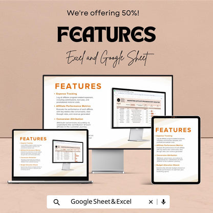 Marketing Affiliate Program Cost Analysis Template | Affiliate Expense Tracker | Marketing Cost Tracker | Affiliate ROI Analysis