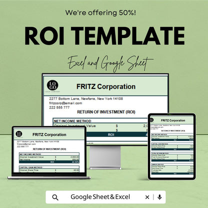 ROI Template | Return on Investment Calculator | Financial Analysis | Business ROI Spreadsheet | Investment Tracking Tool