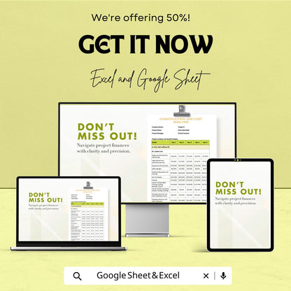 Construction Job Cost Analysis Sheet | Excel & Google Sheet | Track and Manage Project Finances | 50% Off | Instant Download