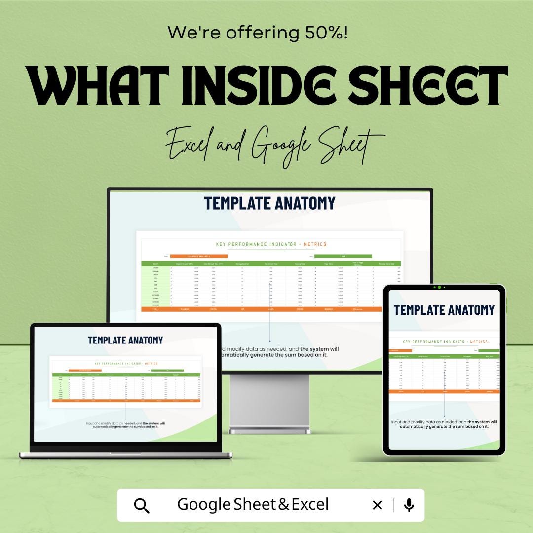 KPI Metrics Sheet | Excel & Google Sheets Template | Track and Analyze Performance | Customizable KPI Tracker Spreadsheet