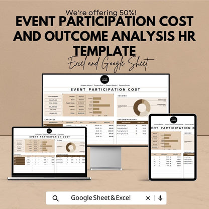 Event Participation Cost and Outcome Analysis HR Template | Excel and Google Sheets | Event Budget Tracker | Cost & Outcome Dashboard