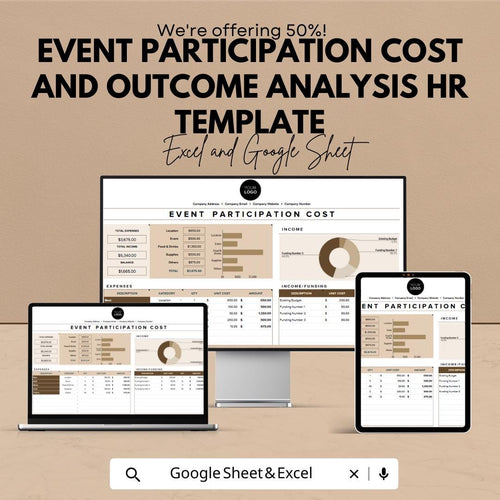 Event Participation Cost and Outcome Analysis HR Template | Excel and Google Sheets | Event Budget Tracker | Cost & Outcome Dashboard
