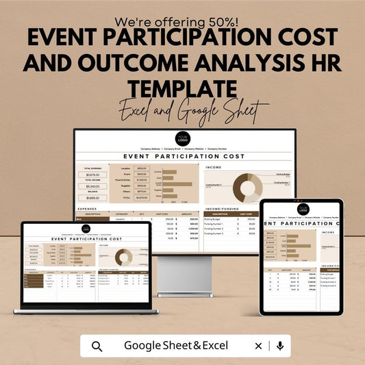 Event Participation Cost and Outcome Analysis HR Template | Excel and Google Sheets | Event Budget Tracker | Cost & Outcome Dashboard