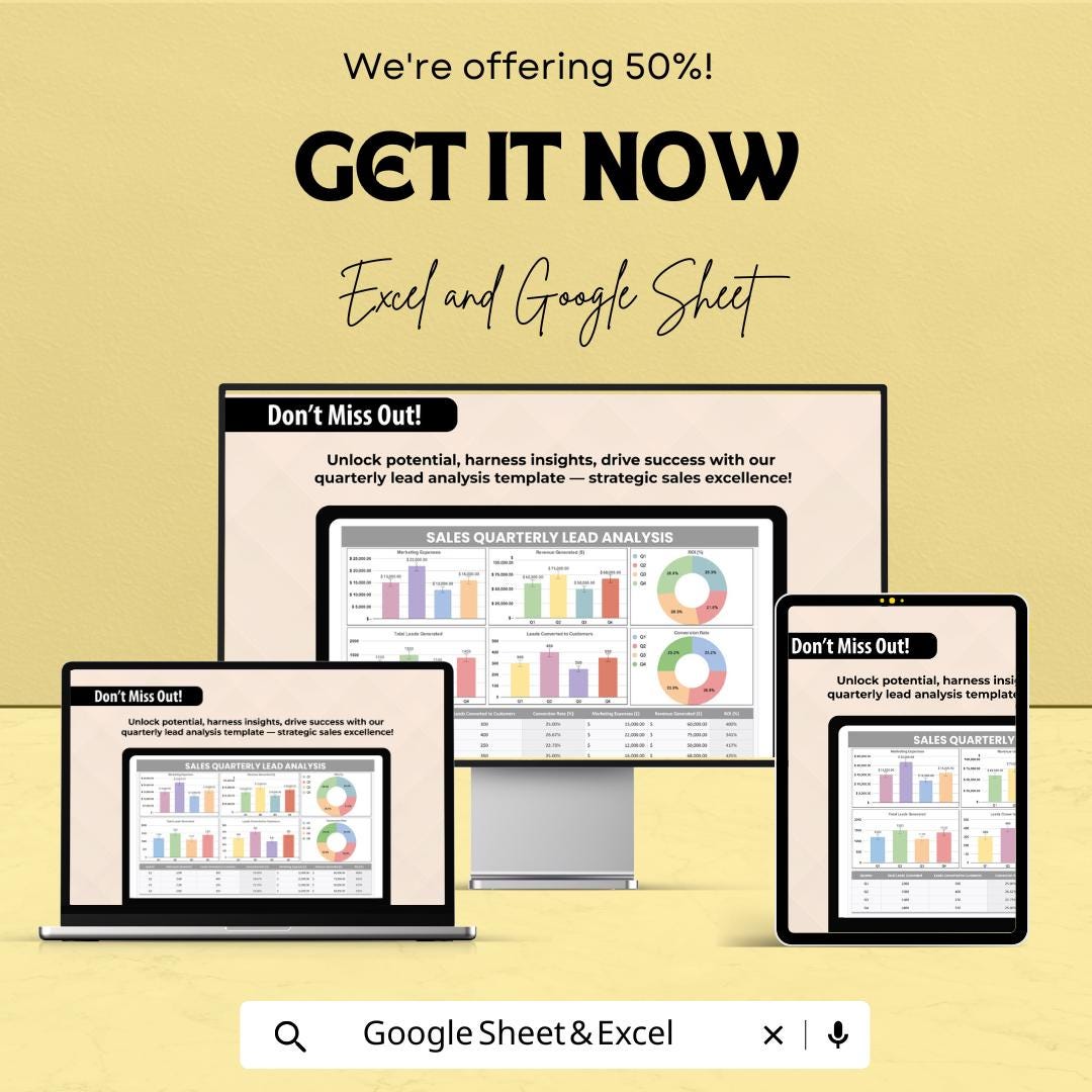 Sales Quarterly Lead Analysis Template | Excel & Google Sheets | Lead Metrics Dashboard | Sales KPI Tracker | Quarterly Performance Report |