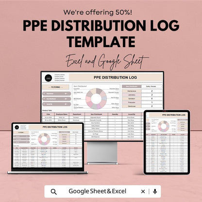 PPE Distribution Log Template | Safety Equipment Tracking Sheet | PPE Inventory Tracker | Excel & Google Sheets | Employee PPE Record Log