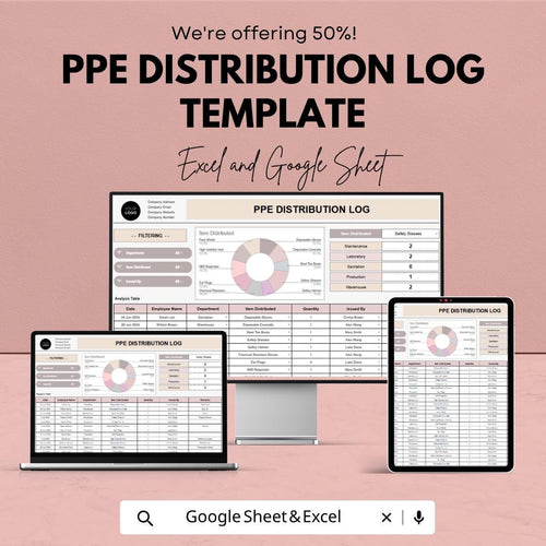 PPE Distribution Log Template | Safety Equipment Tracking Sheet | PPE Inventory Tracker | Excel & Google Sheets | Employee PPE Record Log