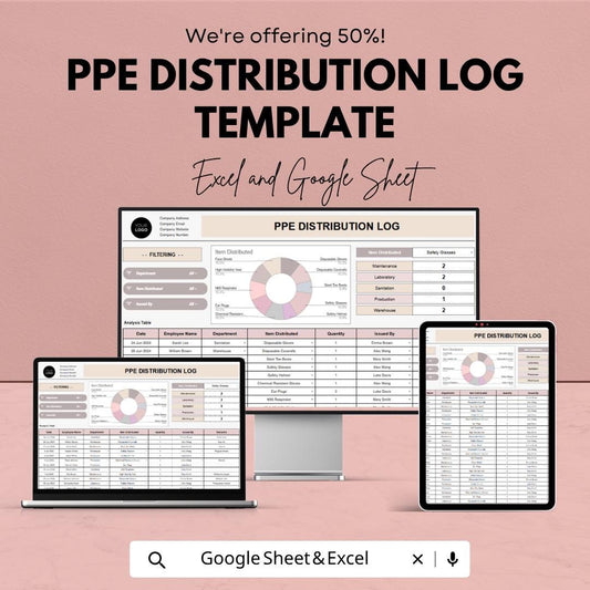 PPE Distribution Log Template | Safety Equipment Tracking Sheet | PPE Inventory Tracker | Excel & Google Sheets | Employee PPE Record Log