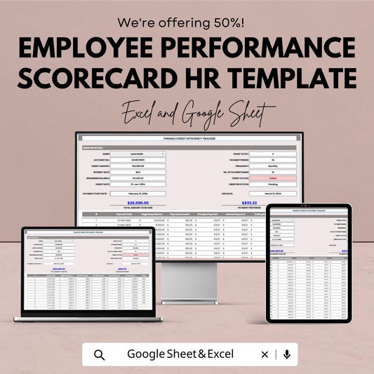 Finance Credit Efficiency Tracker Template | Loan Payment Trackers | Credit Monitoring Spreadsheet | Debt Amortization Schedule