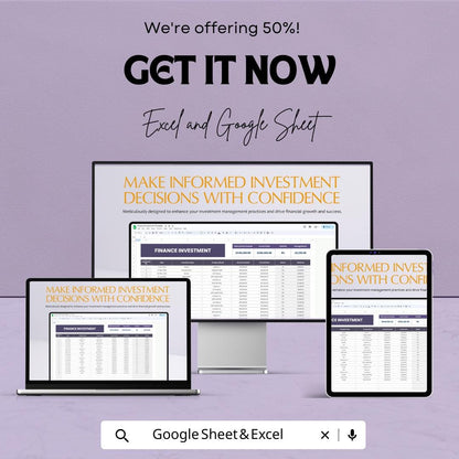 Finance Investment Template | Investment Tracker Spreadsheet | ROI Calculator | Investment Portfolio Management