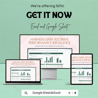 KPI Spreadsheet Template | Google Sheets & Excel Dashboard | Business KPI Tracker | Performance Metrics Report Template