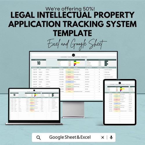 Intellectual Property Tracker Template, Patent & Trademark Log, IP Application Tracking System, Legal Case Manager