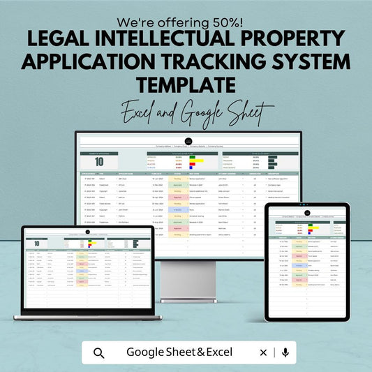 Intellectual Property Tracker Template, Patent & Trademark Log, IP Application Tracking System, Legal Case Manager