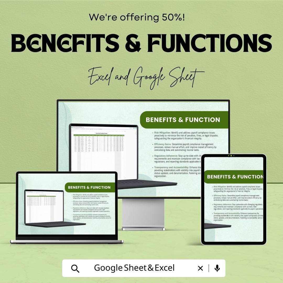 Finance Payroll Compliance Tracking Template | Payroll Audit Tracker | HR Compliance Spreadsheet | Employee Payroll Monitor
