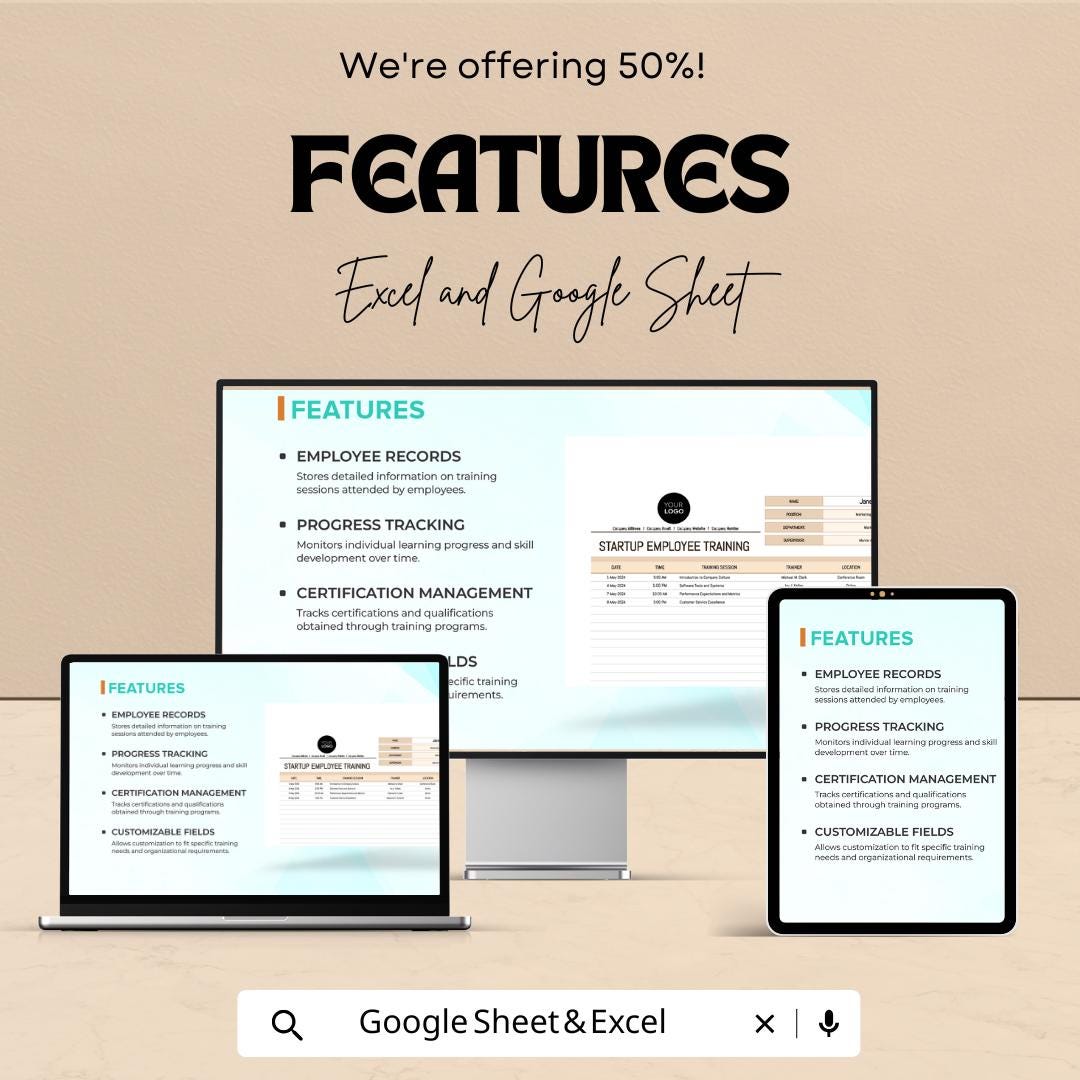 Startup Employee Training Log Template | Excel & Google Sheets | Employee Training Tracker | HR Training Record | Staff Training Log