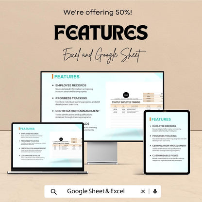 Startup Employee Training Log Template | Excel & Google Sheets | Employee Training Tracker | HR Training Record | Staff Training Log