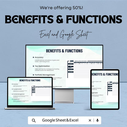 Financial Capital Gains Tracking Template | Investment Tracker | Gain Loss Calculator | Tax Reporting Organizer | Portfolio Tracking Sheet
