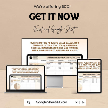 Marketing Publicity Value Calculator Template | Media Value Tracker | PR ROI Calculator | Campaign Performance Report