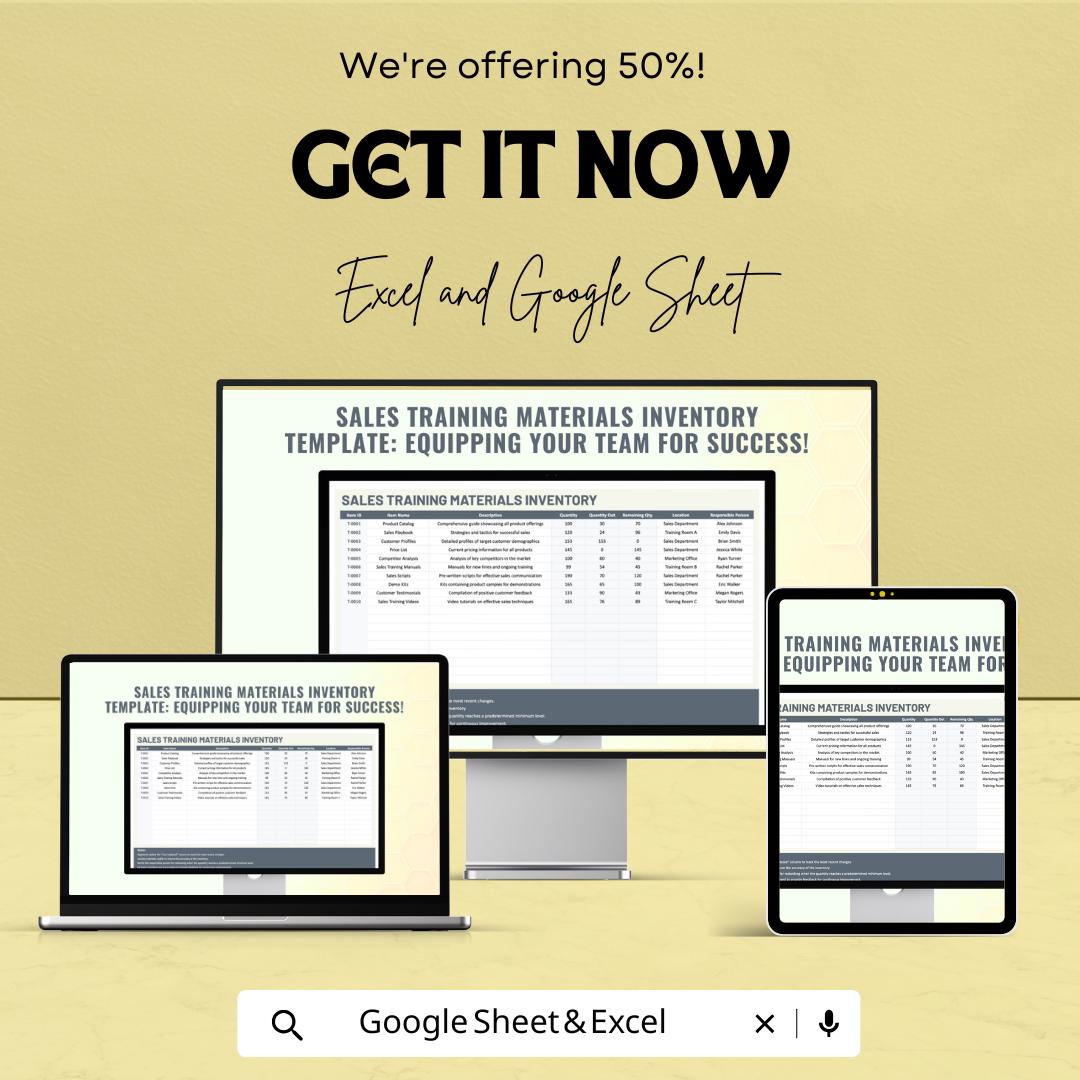 Sales Training Materials Inventory Template | Excel & Google Sheets | Training Resource Tracker | Sales Training Planner | Digital Download
