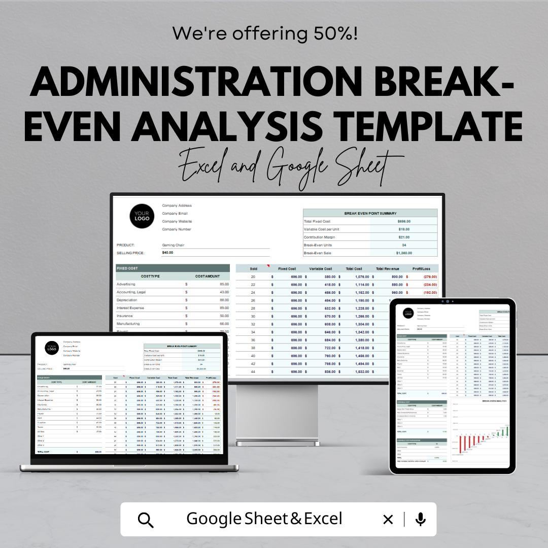 Administration Break-Even Analysis Template | Profitability & Financial Planning | Business Analysis Tool
