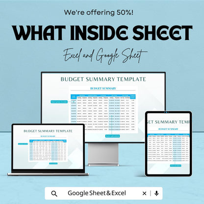 Budget Summary Template | Financial Overview Spreadsheet | Income and Expense Planner | Business Budget Report