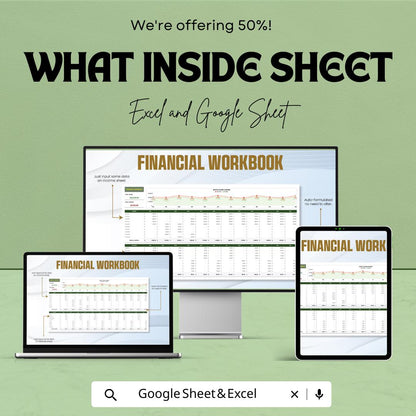 Financial Workbook Template | Excel and Google Sheets | Budget Planner, Income & Expense Tracker, Business Finance Organizer