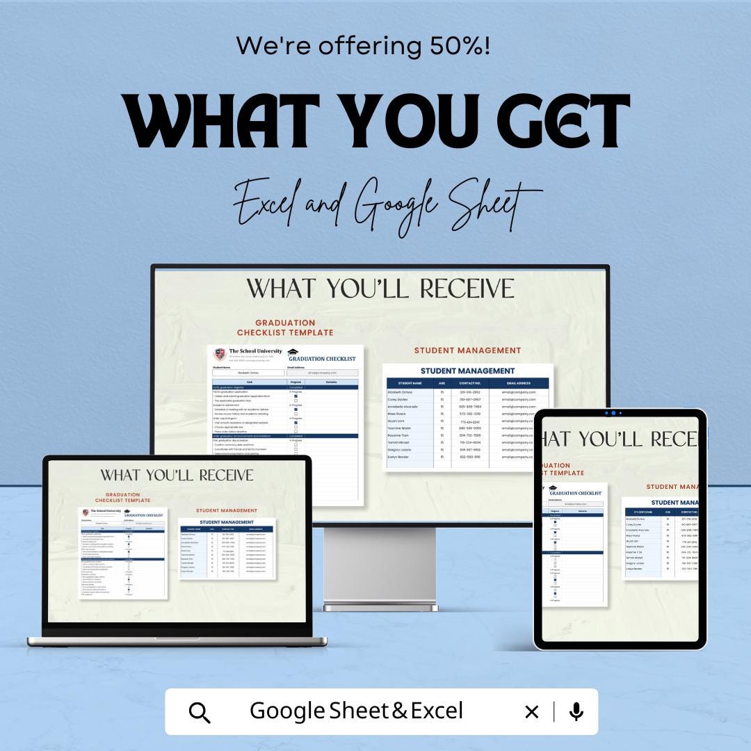 Graduation Checklist Template - Excel & Google Sheets, Plan Your Graduation, Track Tasks, Milestones, Progress, Instant Download