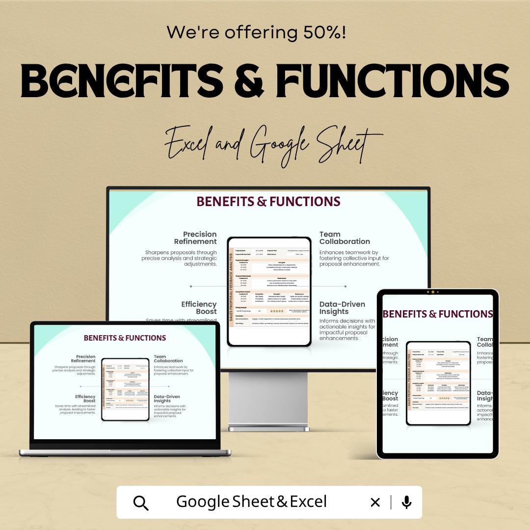 Sales Proposal Feedback Analysis Template | Proposal Review Spreadsheet | Client Feedback Tracker | Excel & Google Sheets |