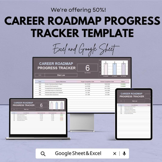 Career Roadmap Progress Tracker Template |  Goal Milestone Tracker Spreadsheet | Personal Development Plan