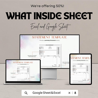 Statement Template | Invoice & Billing Tracker for Excel and Google Sheets | Business Finance Spreadsheet | Payment Record Template