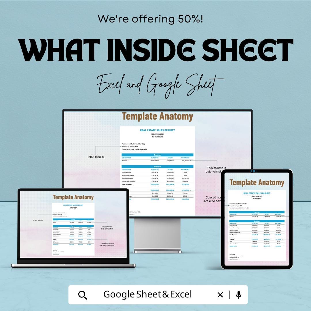 Real Estate Sales Budget Template | Agency Budget Spreadsheet | Property Sales Tracker | Real Estate Business Template