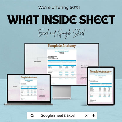 Real Estate Sales Budget Template | Agency Budget Spreadsheet | Property Sales Tracker | Real Estate Business Template
