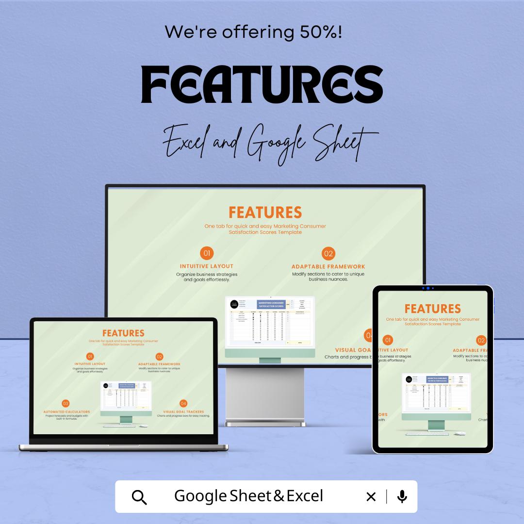 Marketing Consumer Satisfaction Scores Sheet | Google Sheets Template for Customer Feedback | Survey Results Tracker | Instant Download