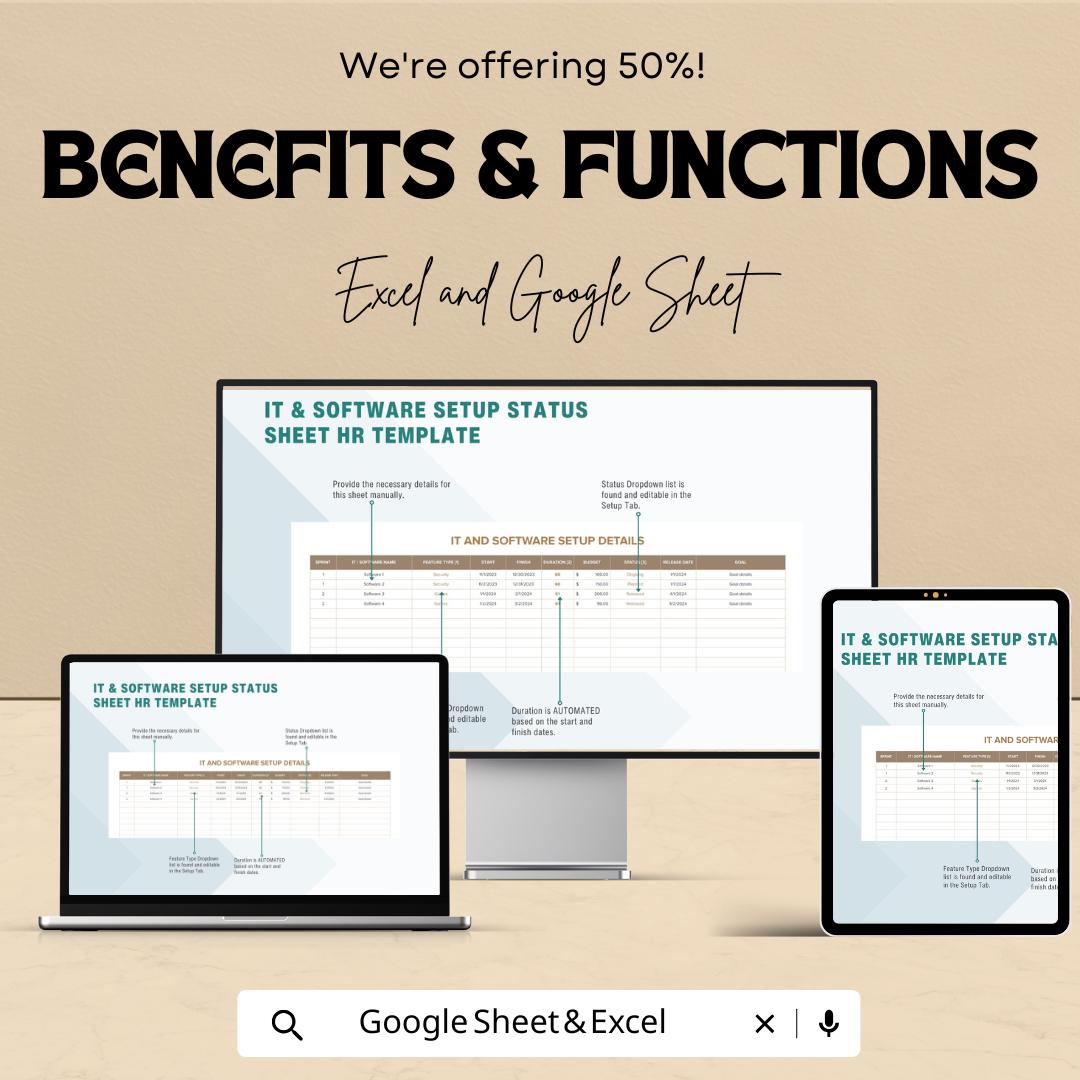 IT & Software Setup Status Sheet Hr Template | Employee IT Onboarding Tracker | Excel and Google Sheets IT Management Tool