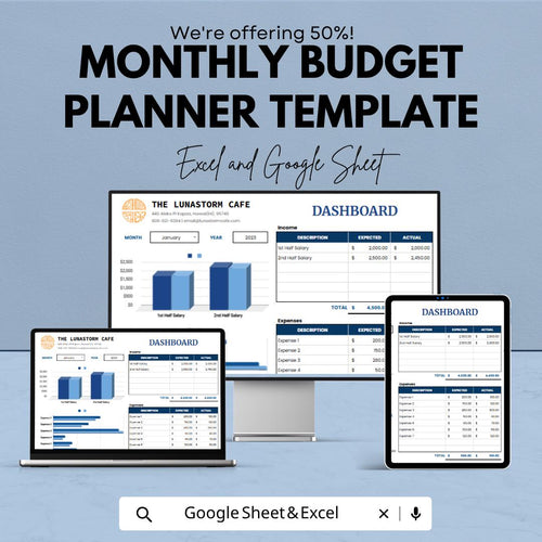Monthly Budget Planner Template | Budget Spreadsheet | Finance Tracker | Income Expense Tracker | Monthly Budget Dashboard