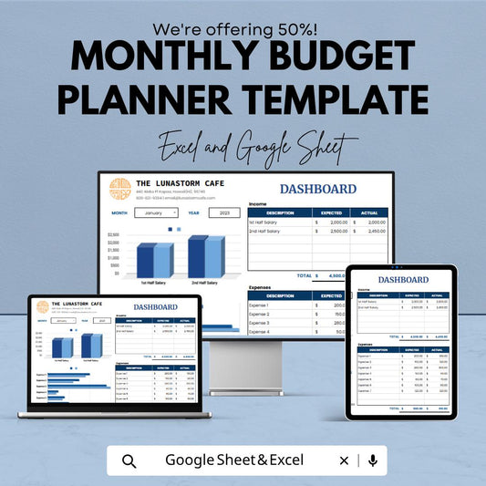 Monthly Budget Planner Template | Budget Spreadsheet | Finance Tracker | Income Expense Tracker | Monthly Budget Dashboard