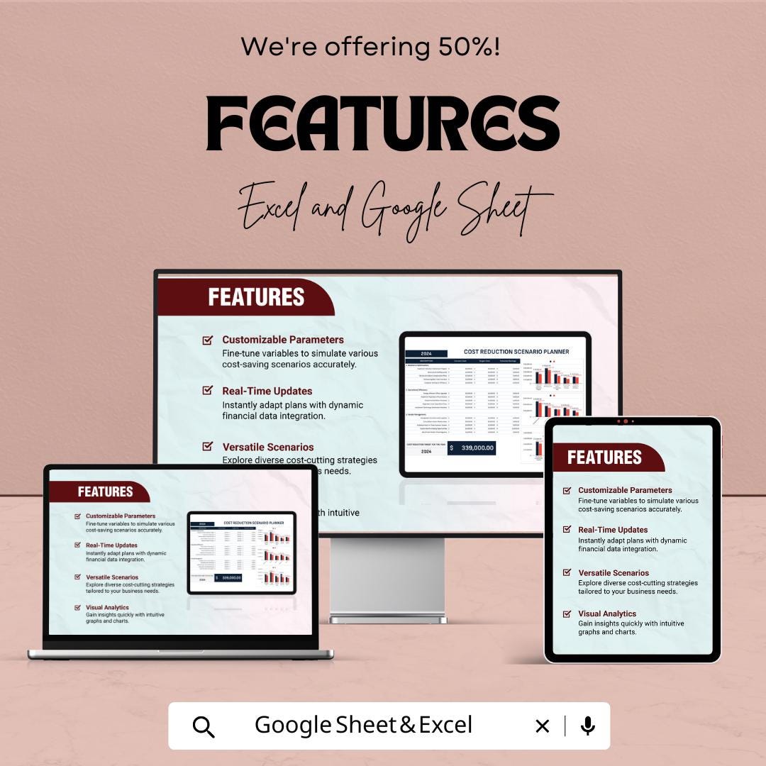 Financial Cost Reduction Scenario Planner Sheet | Excel & Google Sheet Template for Budget Planning and Cost Saving