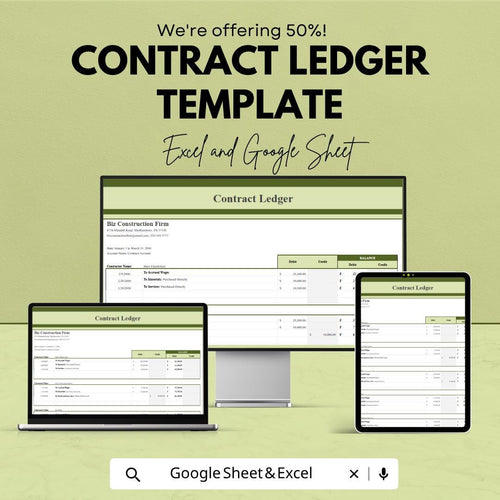 Contract Ledger Template | Excel Contract Accounting Spreadsheet | Google Sheets Financial Tracker | Contractor Payment Ledger |