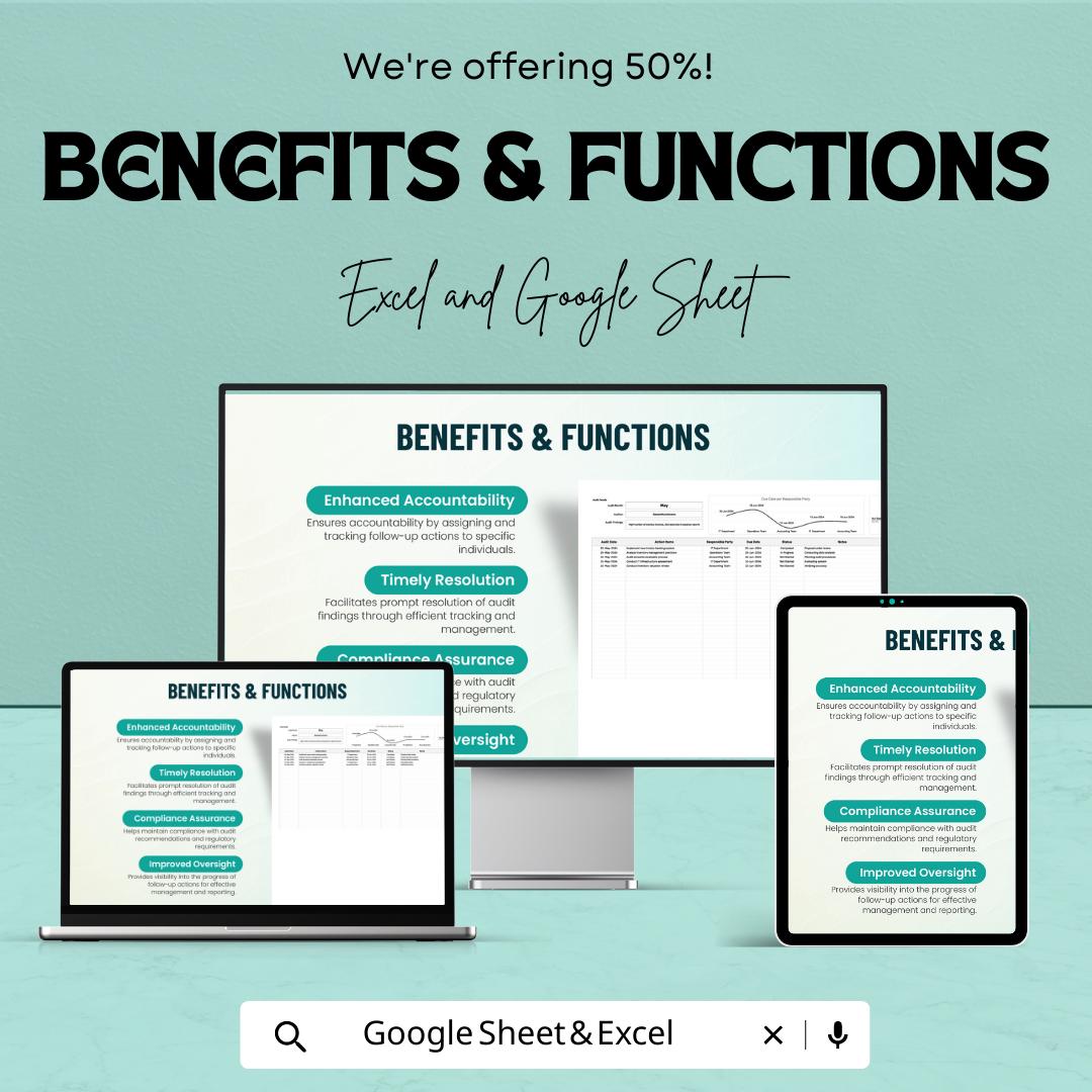 Finance Audit Action Tracker Template, Audit Follow Up Log, Internal Audit Spreadsheet, Compliance Tracker, Excel & Google Sheets Template