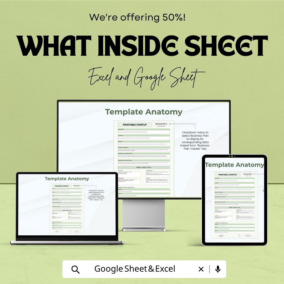 Printable Startup Template | Business Plan Spreadsheet | Startup Business Planner | Excel & Google Sheets | Entrepreneur Planning Template
