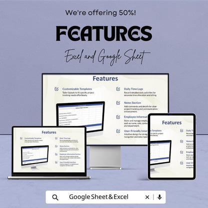 Software Project Time Sheet Template | Employee Time Tracker Spreadsheet | Project Hours Log | Excel & Google Sheets