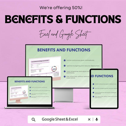 Cost Estimate for Bridge Construction Template | Excel and Google Sheets | Construction Budget & Project Management Tool
