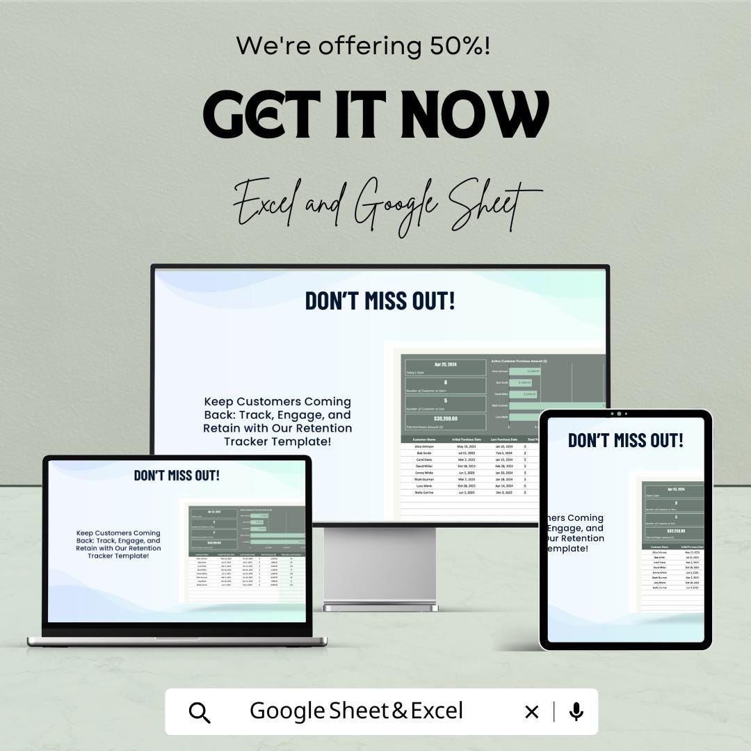 Post-Sale Customer Retention Tracker Sheet - Excel & Google Sheet | Track Customer Engagement and Retention with Automated Metrics