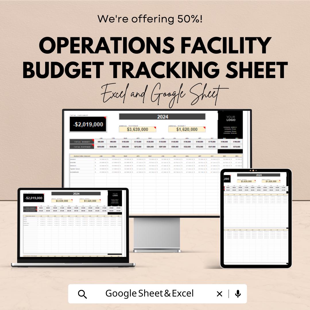 Operations Facility Budget Tracking Sheet - Excel & Google Sheets Template for Budget Management and Expense Tracking