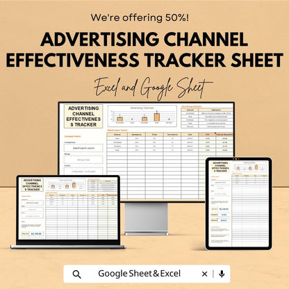 Advertising Channel Effectiveness Tracker Sheet | Excel & Google Sheet Template | Track Campaign Performance | Marketing Analytics Tool |