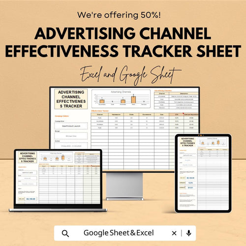 Advertising Channel Effectiveness Tracker Sheet | Excel & Google Sheet Template | Track Campaign Performance | Marketing Analytics Tool |