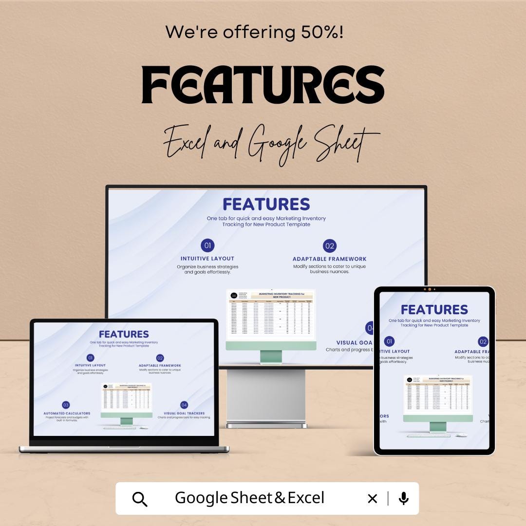 Marketing Inventory Tracking for New Product Template | Excel and Google Sheets | New Product Stock & Inventory Management Spreadsheet